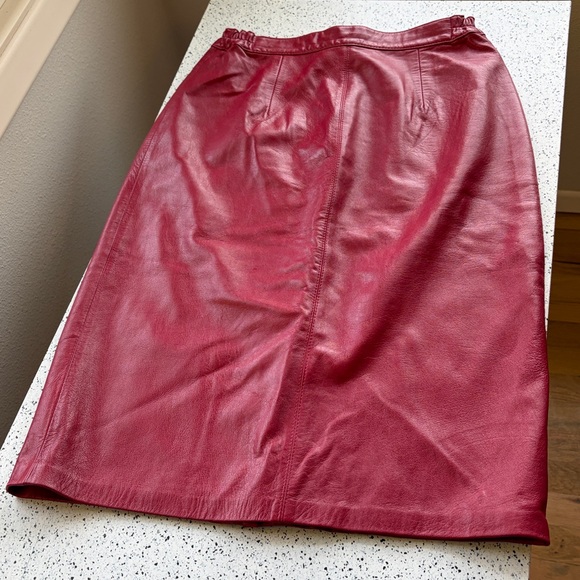 Suzelle Dresses & Skirts - Vintage burgundy soft leather skirt size 6 or 8 knee length kick